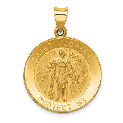 14K Gelbgold Poliert und Satiniert St Florian Medaille Hohl Anhänger