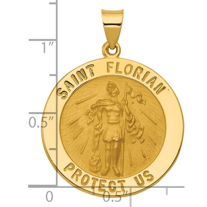 14K Gelbgold 14K Poliert und Satiniert St Florian Medaille Hohl Anhänger