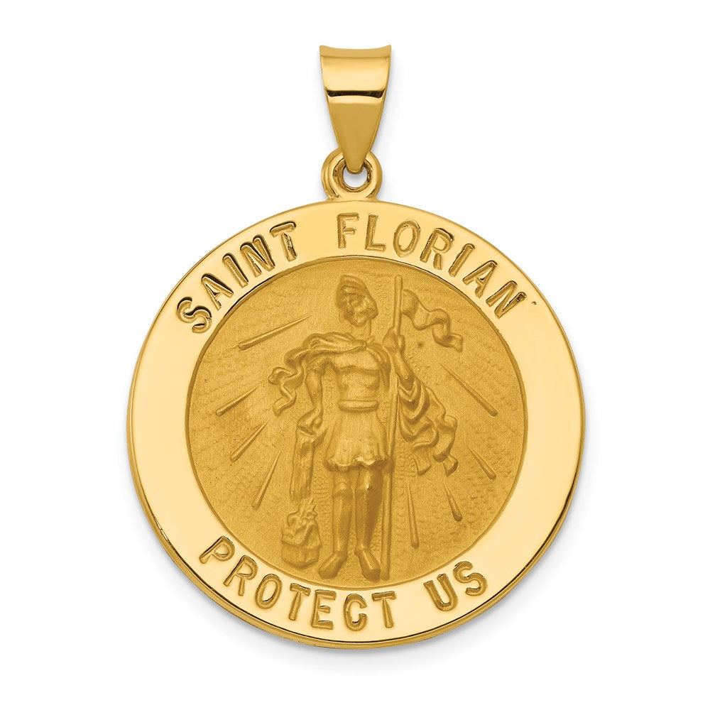 14K Gelbgold 14K Poliert und Satiniert St Florian Medaille Hohl Anhänger
