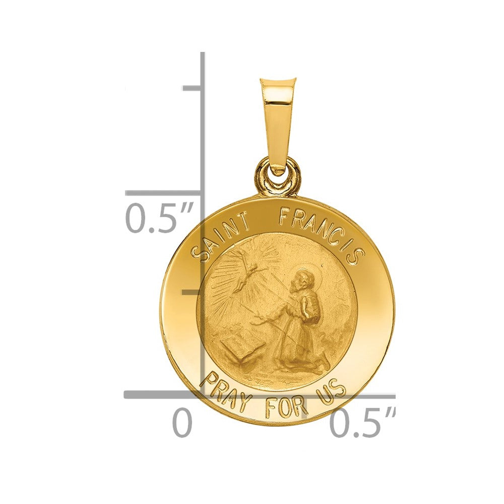 14K Gelbgold 14K Poliert und Satiniert St Franziskus Medaille Hohl Anhänger