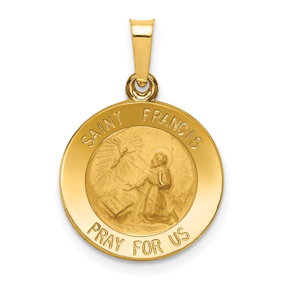 14K Gelbgold 14K Poliert und Satiniert St Franziskus Medaille Hohl Anhänger