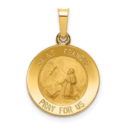 14K Gelbgold 14K Poliert und Satiniert St Franziskus Medaille Hohl Anhänger