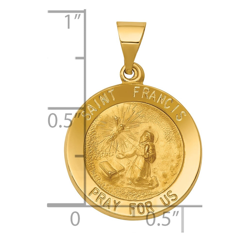 14K Gelbgold 14K Poliert und Satiniert St Franziskus Medaille Hohl Anhänger