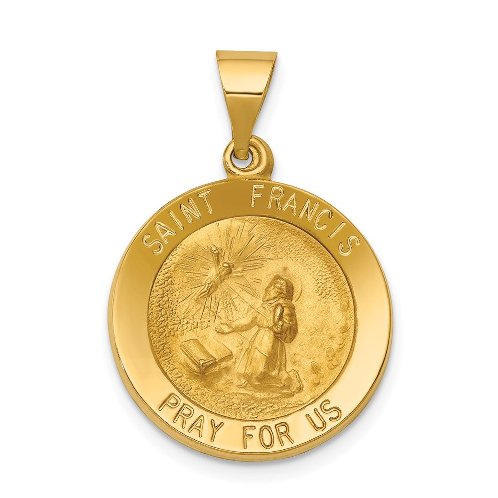 14K Gelbgold 14K Poliert und Satiniert St Franziskus Medaille Hohl Anhänger