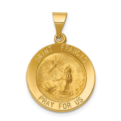14K Gelbgold 14K Poliert und Satiniert St Franziskus Medaille Hohl Anhänger