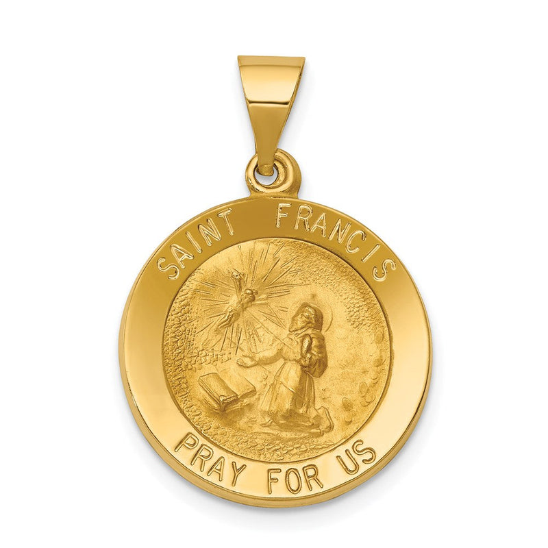 14K Gelbgold 14K Poliert und Satiniert St Franziskus Medaille Hohl Anhänger