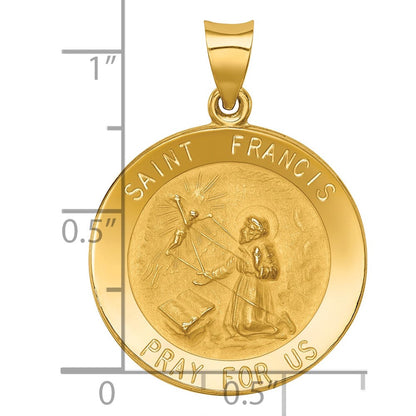 14K Gelbgold 14K Poliert und Satiniert St Franziskus Medaille Hohl Anhänger