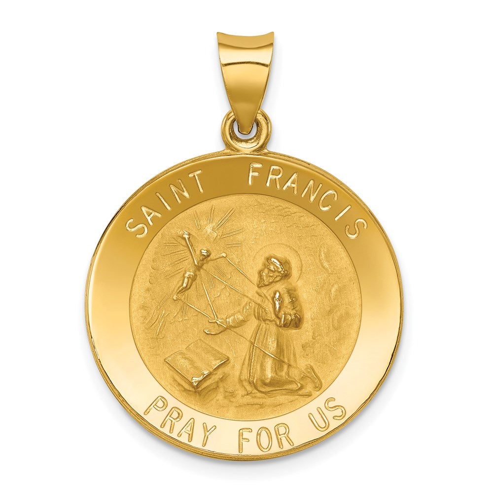 14K Gelbgold 14K Poliert und Satiniert St Franziskus Medaille Hohl Anhänger