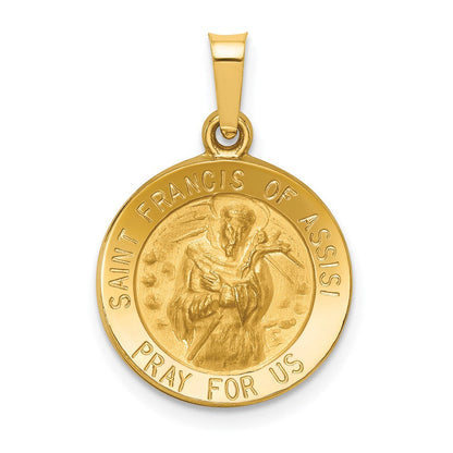 14K Gelbgold 14K Poliert und Satiniert St Franziskus Of Assisi Medaille Hohl Anhänger