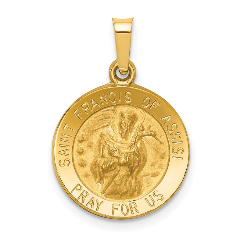 14K Gelbgold 14K Poliert und Satiniert St Franziskus Of Assisi Medaille Hohl Anhänger
