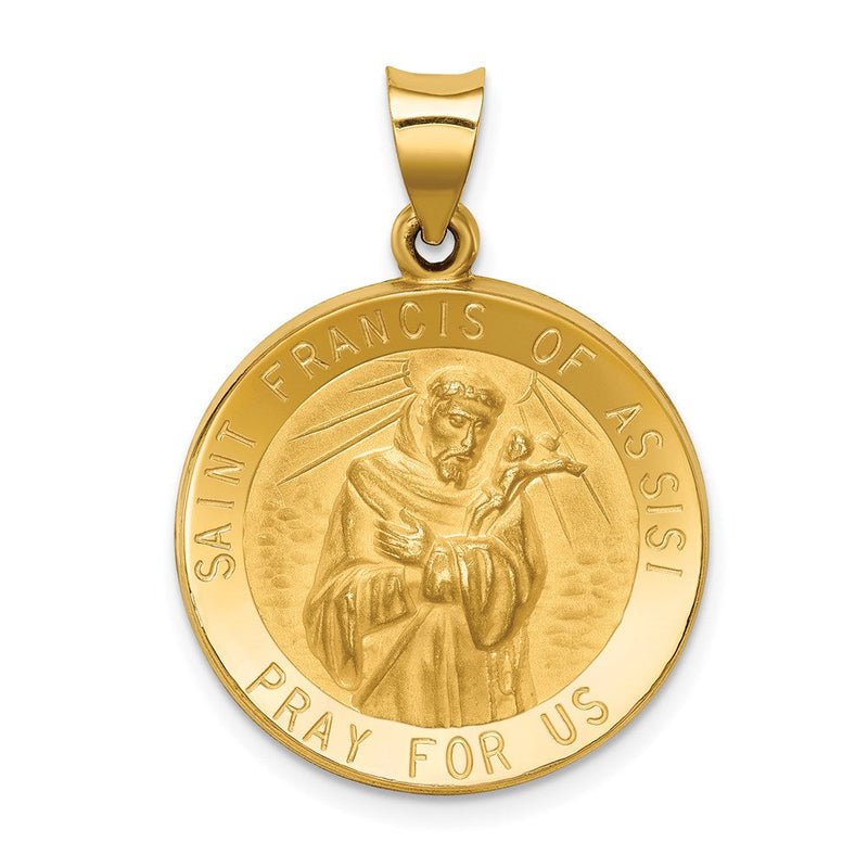 14K Gelbgold 14K Poliert und Satiniert St Franziskus Of Assisi Medaille Hohl Anhänger