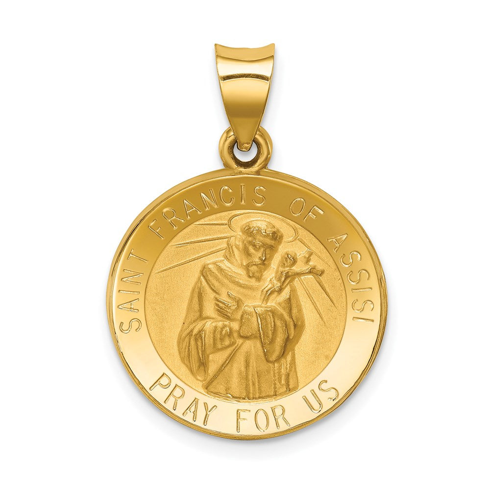 14K Gelbgold 14K Poliert und Satiniert St Franziskus Of Assisi Medaille Hohl Anhänger