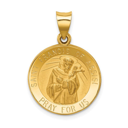 14K Gelbgold 14K Poliert und Satiniert St Franziskus Of Assisi Medaille Hohl Anhänger