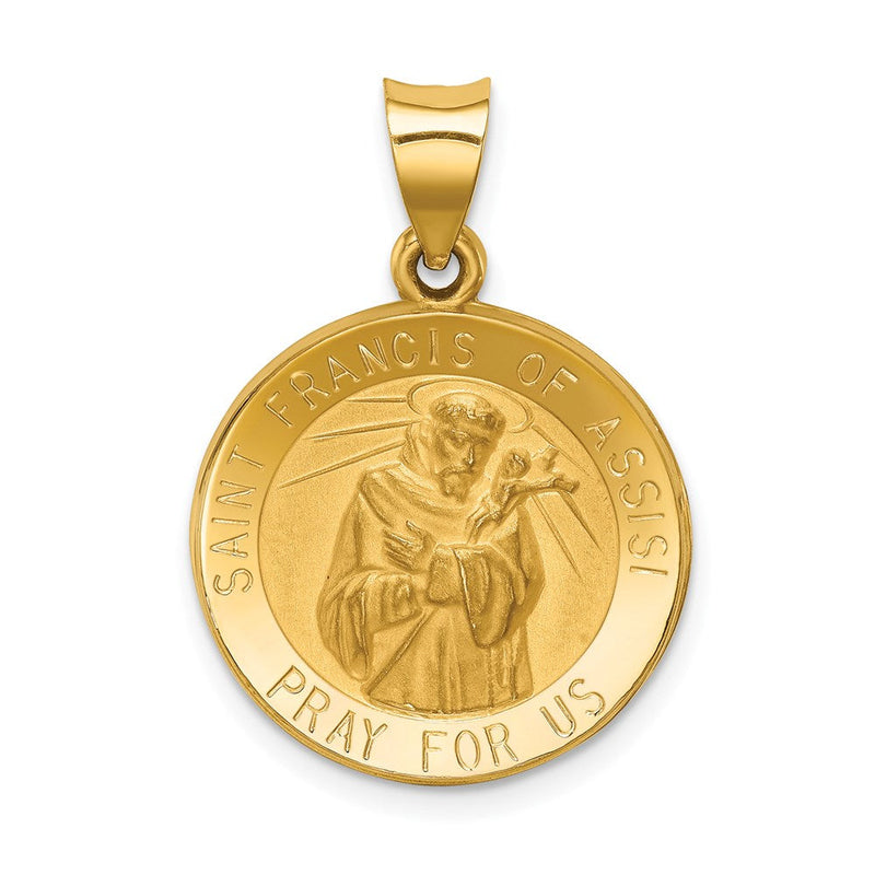 14K Gelbgold 14K Poliert und Satiniert St Franziskus Of Assisi Medaille Hohl Anhänger