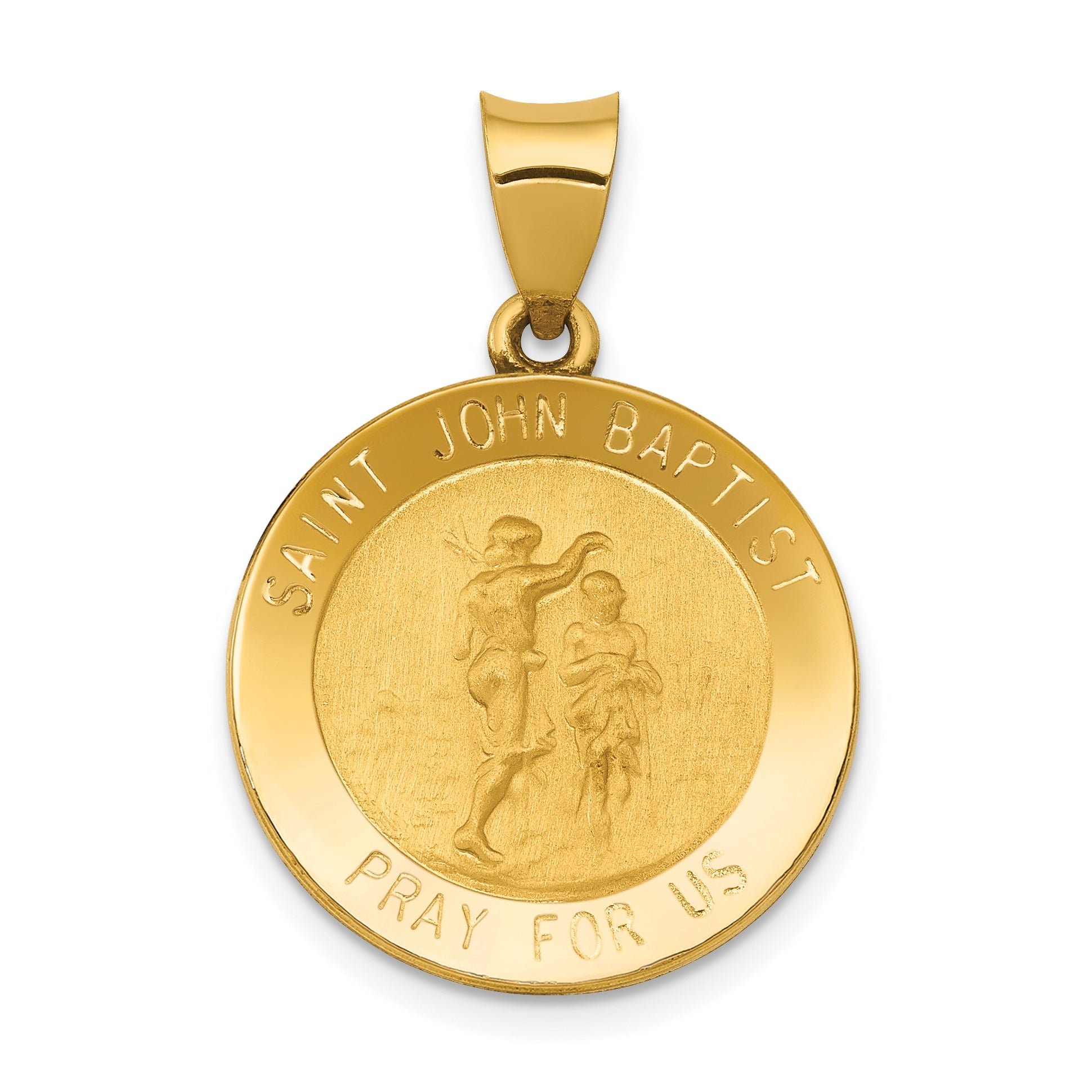 14K Gelbgold 14K Poliert und Satiniert St John Baptist Medaille Hohl Anhänger
