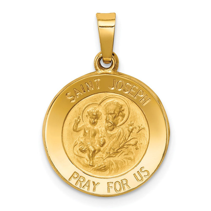 14K Gelbgold 14K Poliert und Satiniert St Joseph Medaille Hohl Anhänger