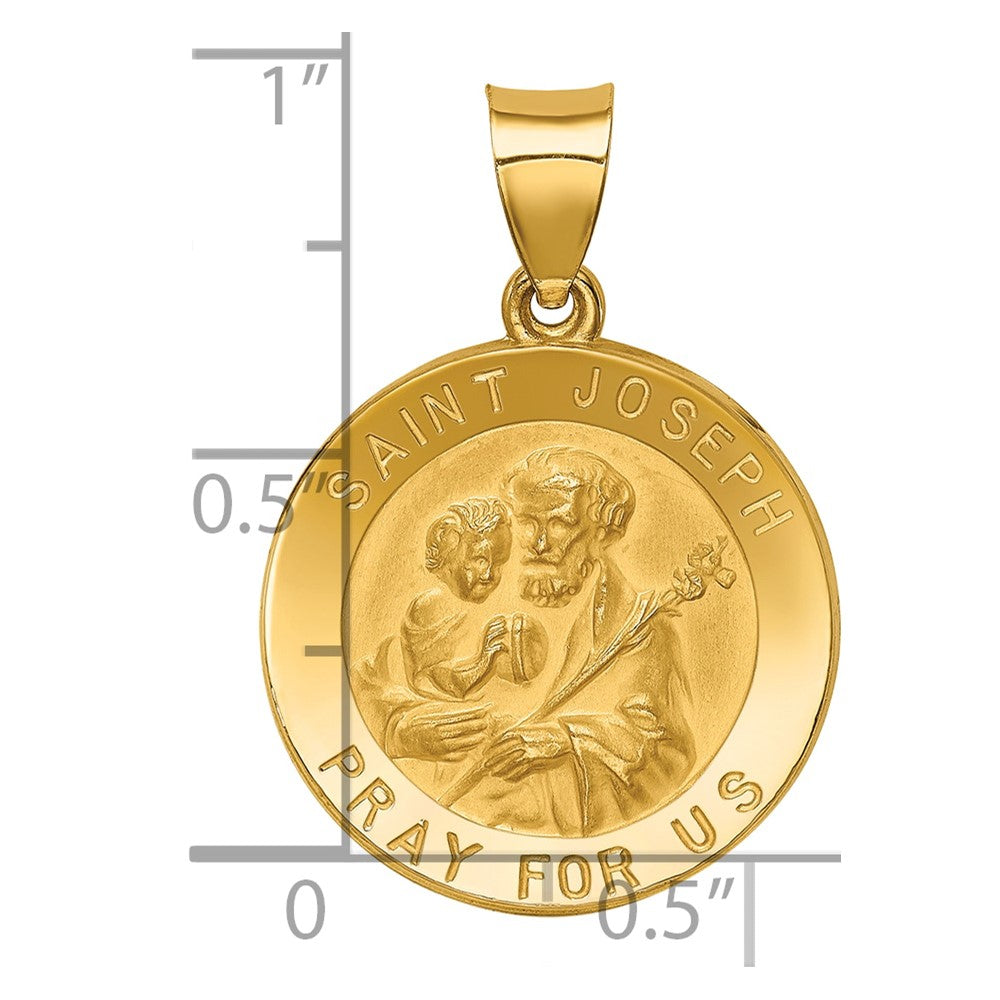 14K Gelbgold 14K Poliert und Satiniert St Joseph Medaille Hohl Anhänger