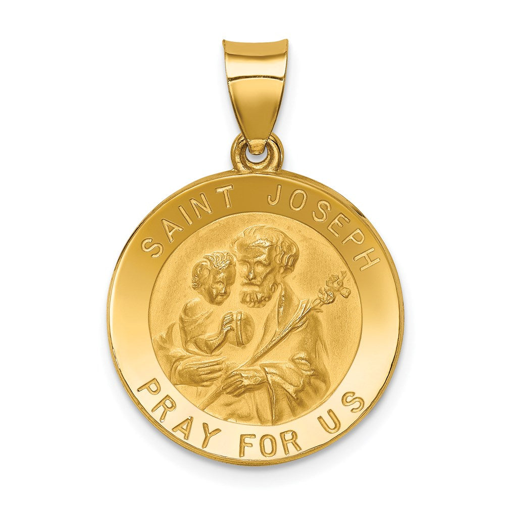 14K Gelbgold 14K Poliert und Satiniert St Joseph Medaille Hohl Anhänger