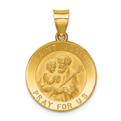 14K Gelbgold 14K Poliert und Satiniert St Joseph Medaille Hohl Anhänger