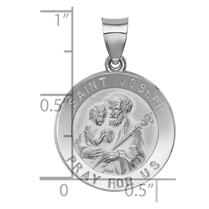 14K Weißgold 14K Weißgold Poliert und Satiniert St Joseph Medaille Hohl Anhänger