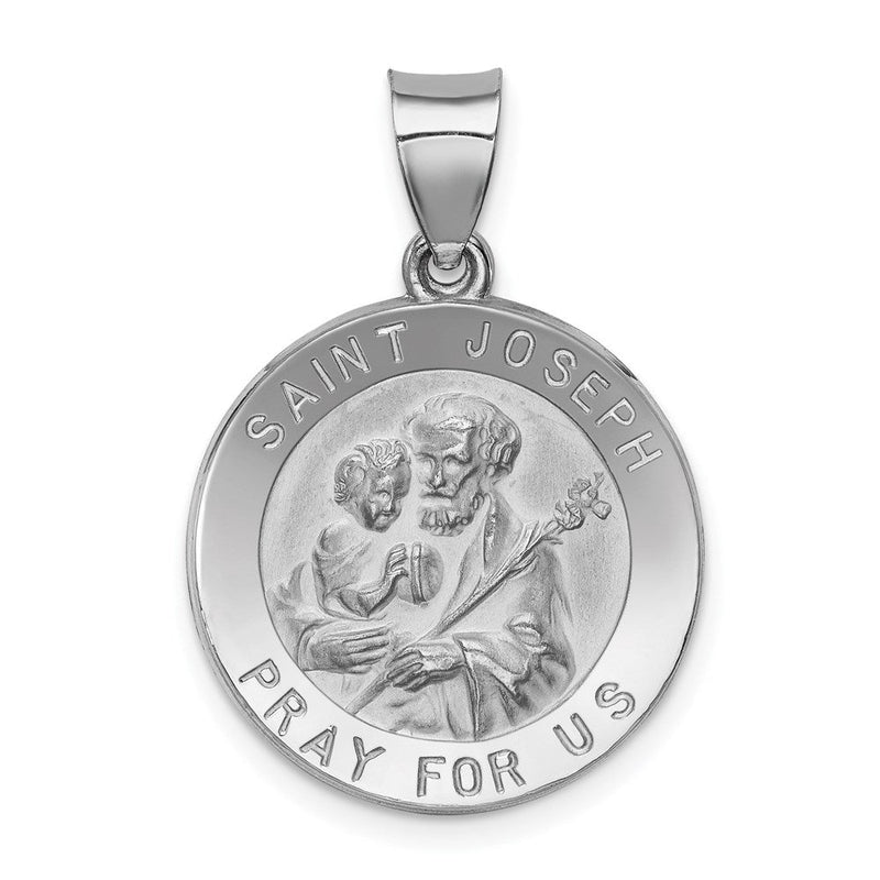 14K Weißgold 14K Weißgold Poliert und Satiniert St Joseph Medaille Hohl Anhänger