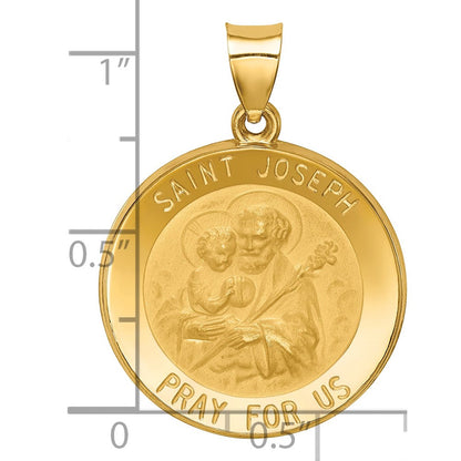 14K Gelbgold 14K Poliert und Satiniert St Joseph Medaille Hohl Anhänger