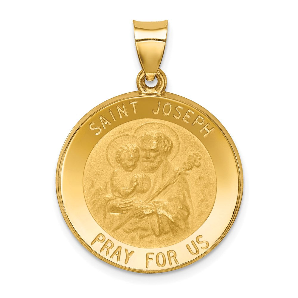 14K Gelbgold 14K Poliert und Satiniert St Joseph Medaille Hohl Anhänger