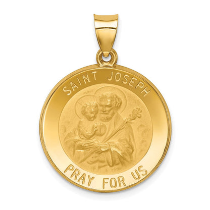 14K Gelbgold 14K Poliert und Satiniert St Joseph Medaille Hohl Anhänger