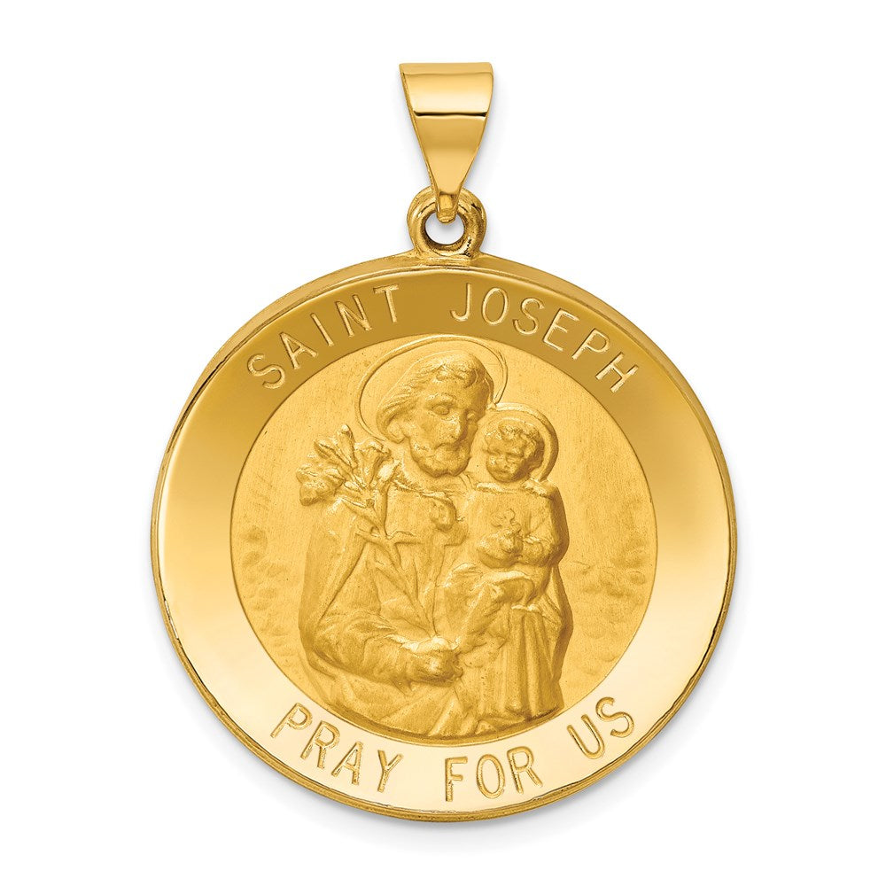 14K Gelbgold 14K Poliert und Satiniert St Joseph Medaille Hohl Anhänger