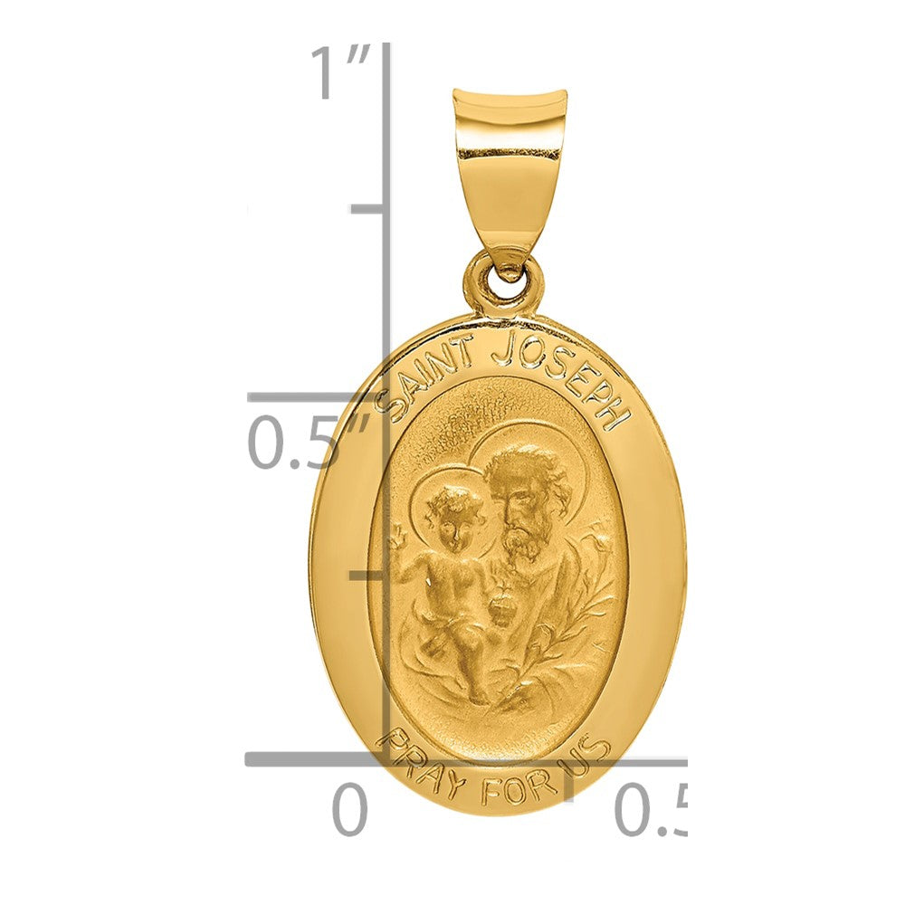 14K Gelbgold 14K Poliert und Satiniert St Joseph Medaille Hohl Anhänger