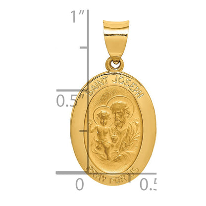 14K Gelbgold 14K Poliert und Satiniert St Joseph Medaille Hohl Anhänger