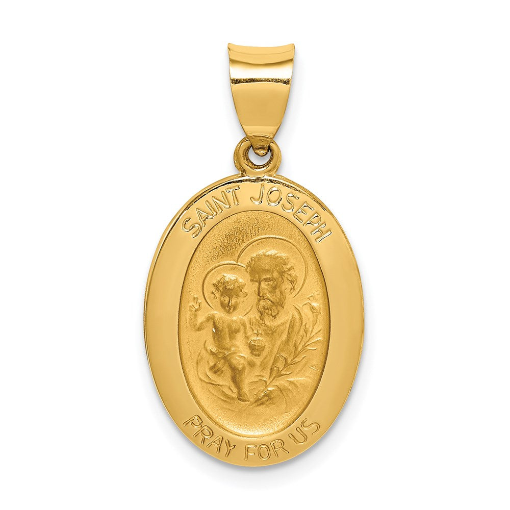 14K Gelbgold 14K Poliert und Satiniert St Joseph Medaille Hohl Anhänger
