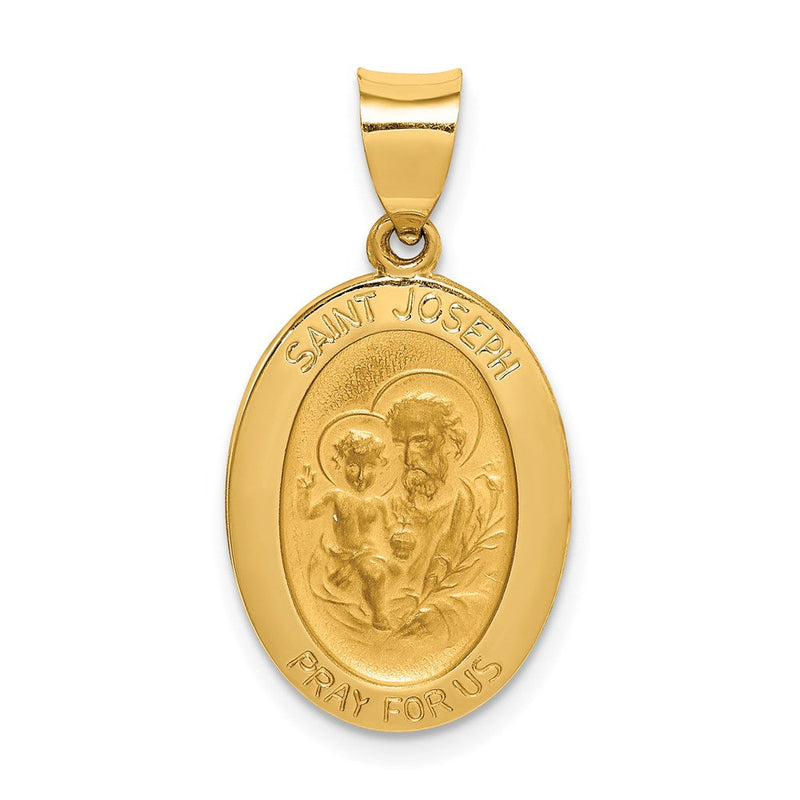 14K Gelbgold 14K Poliert und Satiniert St Joseph Medaille Hohl Anhänger