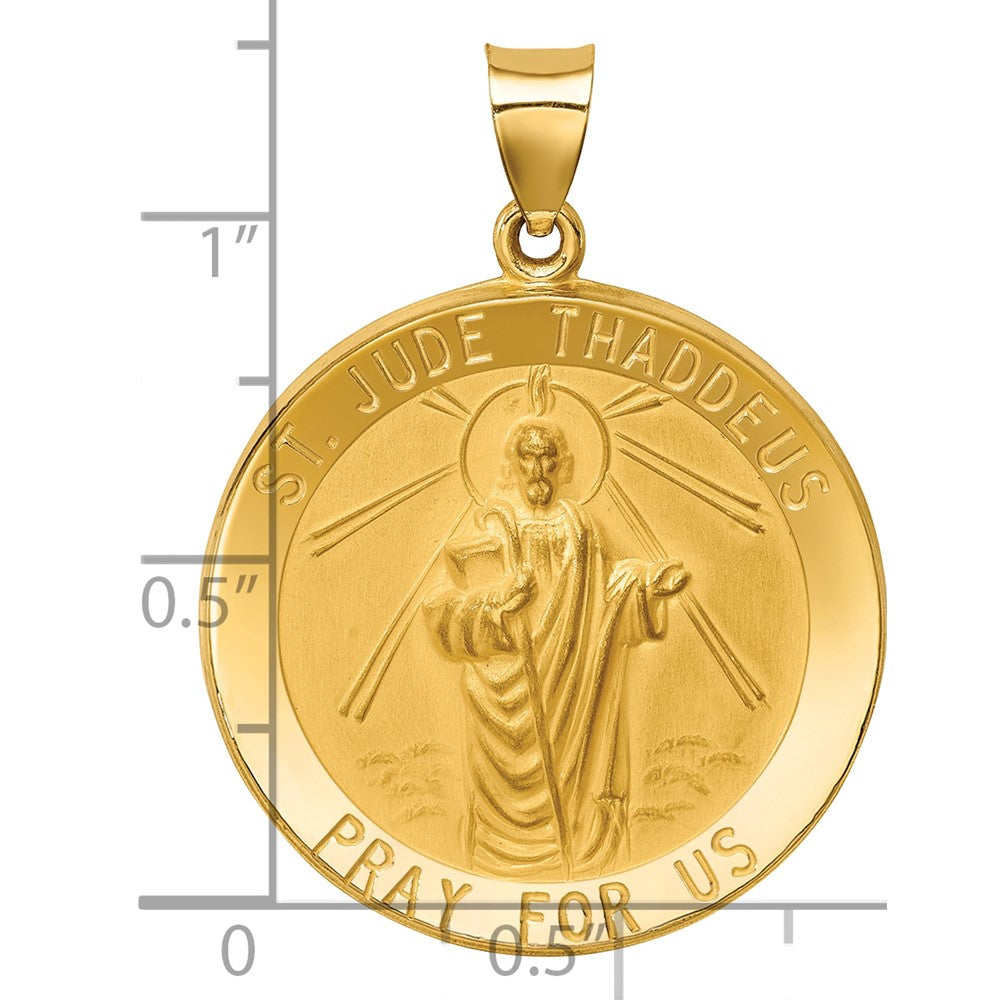 14K Gelbgold 14K Poliert und Satiniert St Jude Thaddeus Medaille Hohl Anhänger