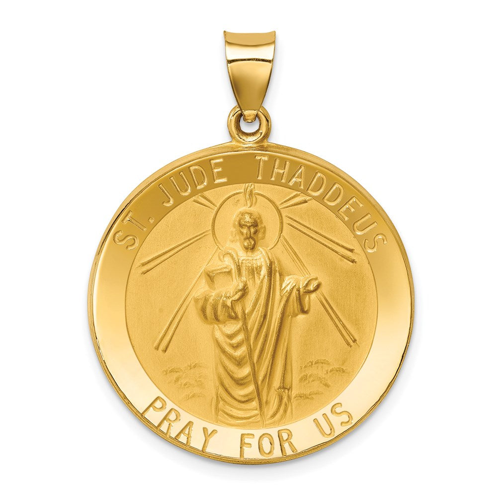 14K Gelbgold 14K Poliert und Satiniert St Jude Thaddeus Medaille Hohl Anhänger