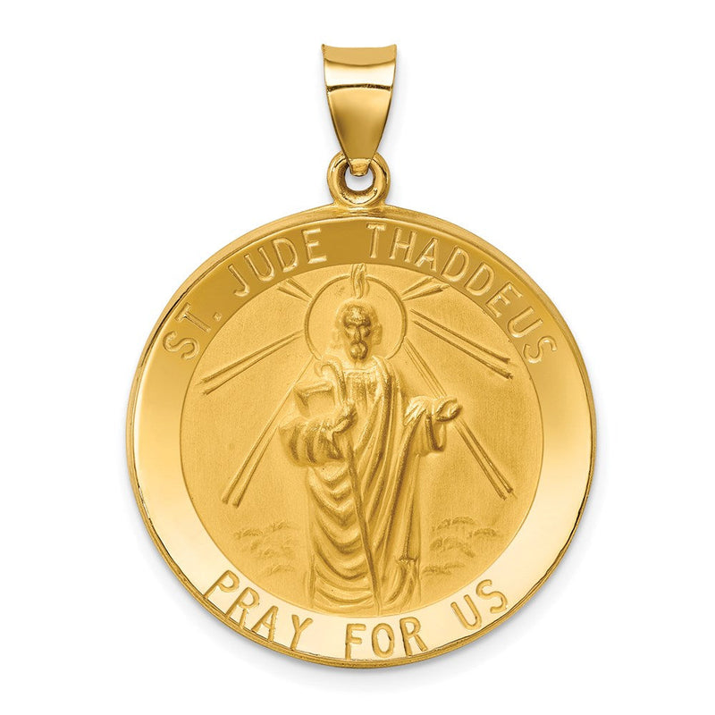 14K Gelbgold 14K Poliert und Satiniert St Jude Thaddeus Medaille Hohl Anhänger