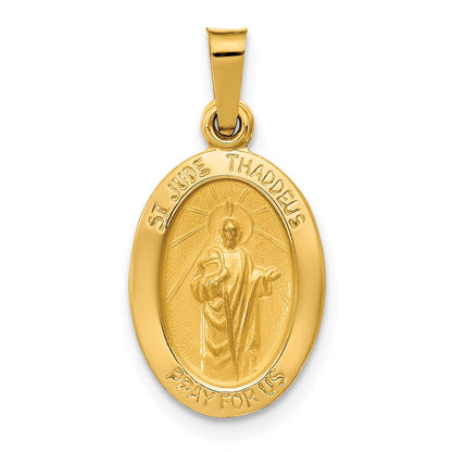 14K Gelbgold 14K Poliert und Satiniert St Jude Thaddeus Medaille Hohl Anhänger