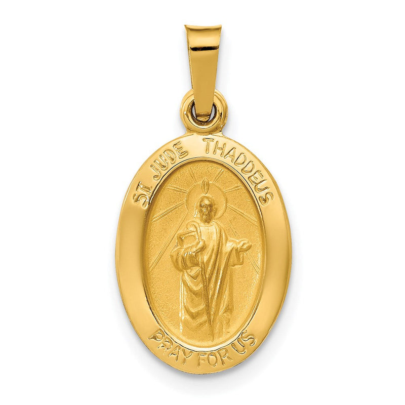 14K Gelbgold 14K Poliert und Satiniert St Jude Thaddeus Medaille Hohl Anhänger