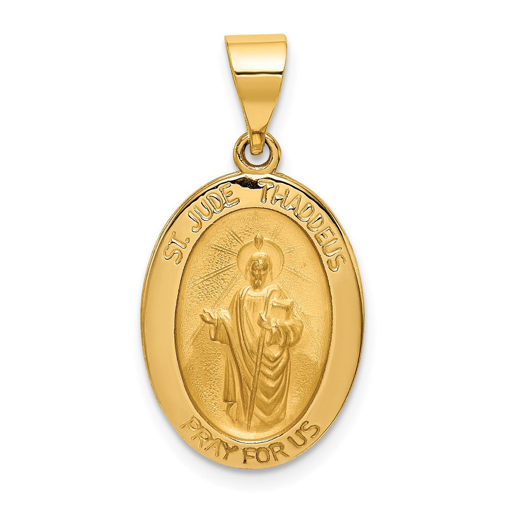 14K Gelbgold 14K Poliert und Satiniert St Jude Thaddeus Medaille Hohl Anhänger