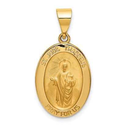14K Gelbgold 14K Poliert und Satiniert St Jude Thaddeus Medaille Hohl Anhänger