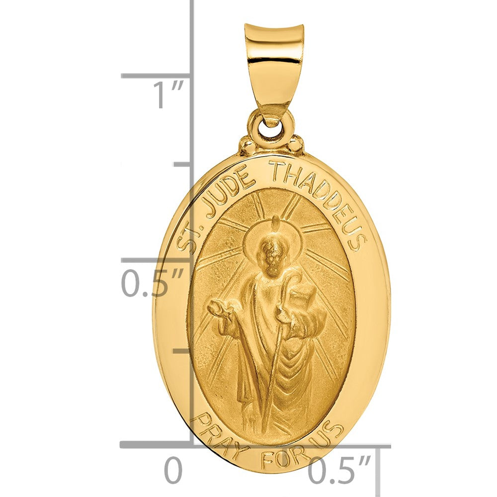 14K Gelbgold 14K Poliert und Satiniert St Jude Thaddeus Medaille Hohl Anhänger