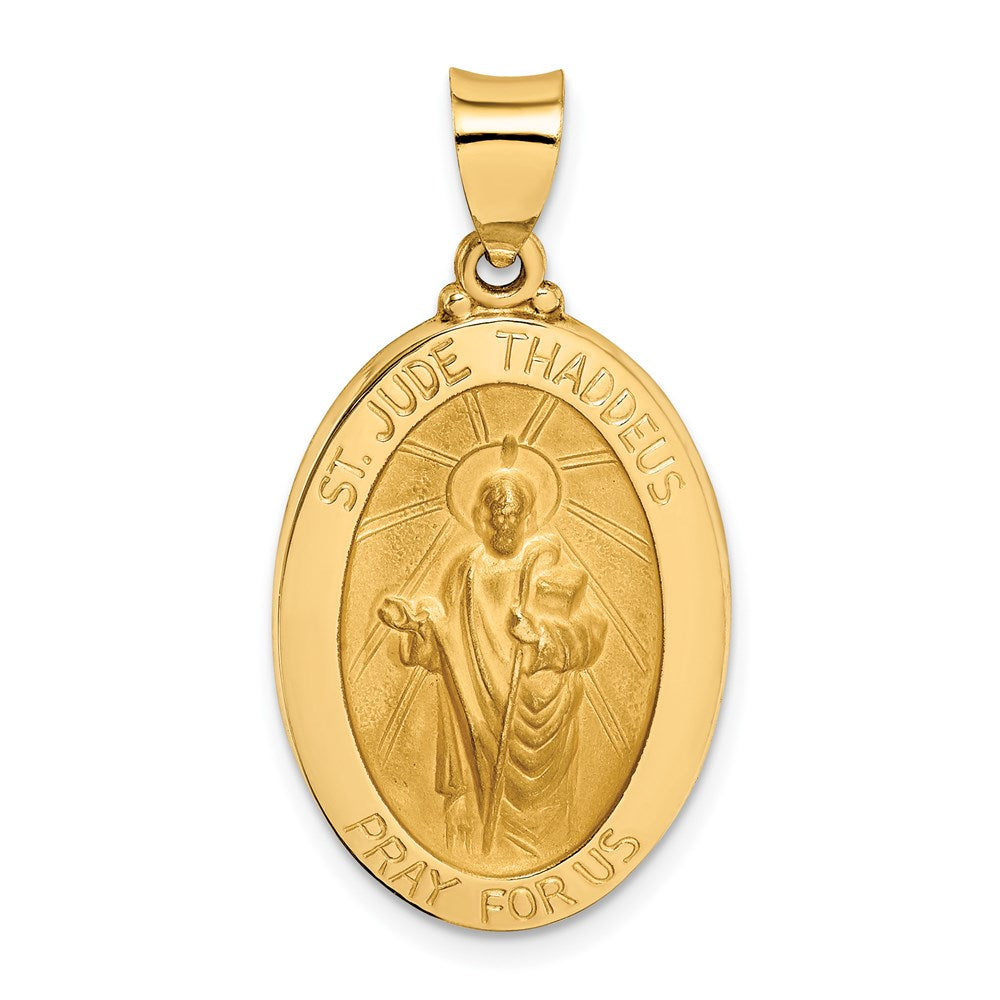 14K Gelbgold 14K Poliert und Satiniert St Jude Thaddeus Medaille Hohl Anhänger