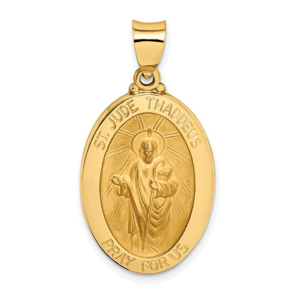 14K Gelbgold 14K Poliert und Satiniert St Jude Thaddeus Medaille Hohl Anhänger