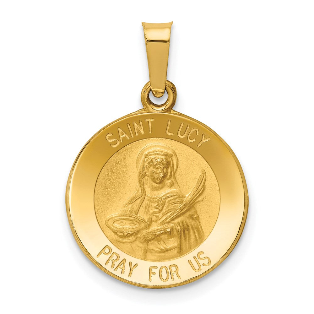 14K Gelbgold 14K Poliert und Satiniert St Lucy Medaille Hohl Anhänger
