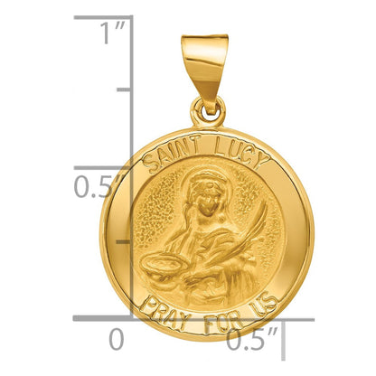 14K Gelbgold 14K Poliert und Satiniert St Lucy Medaille Hohl Anhänger