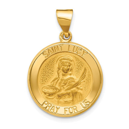 14K Gelbgold 14K Poliert und Satiniert St Lucy Medaille Hohl Anhänger