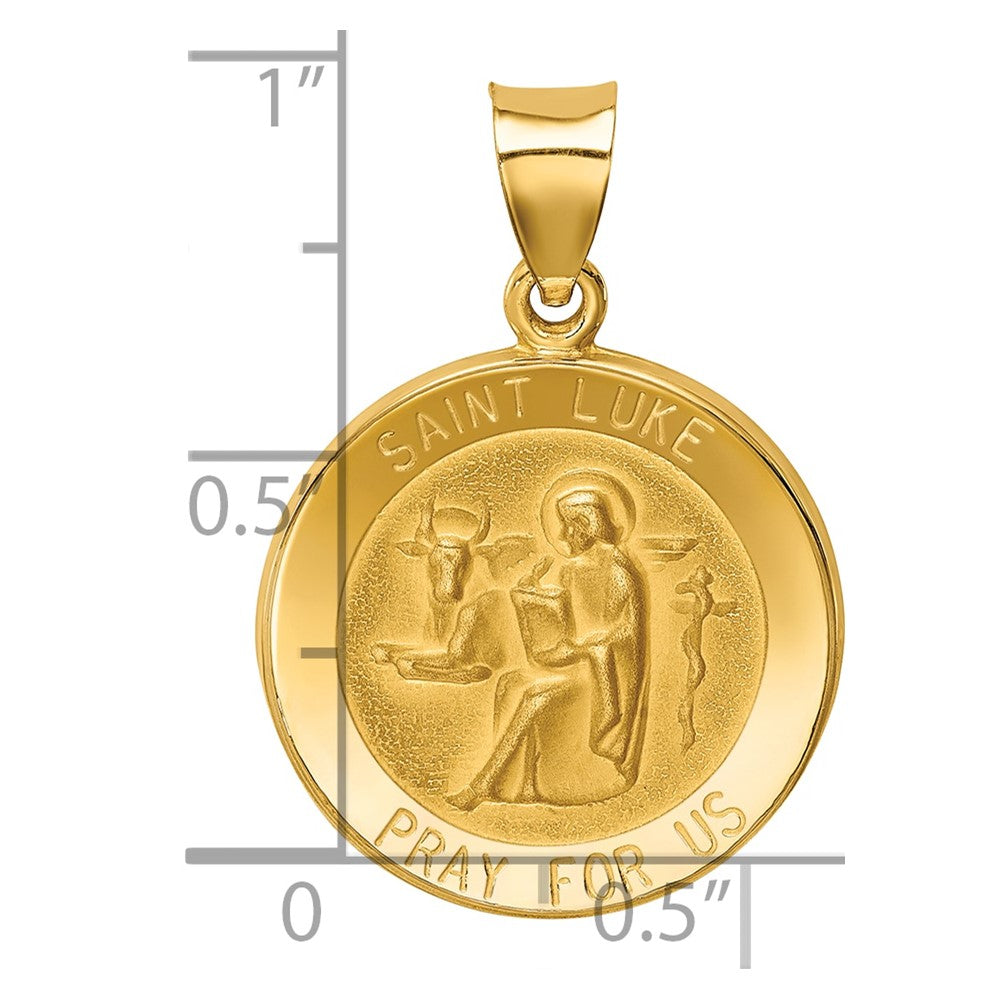 14K Gelbgold 14K Poliert und Satiniert St Luke Medaille Hohl Anhänger