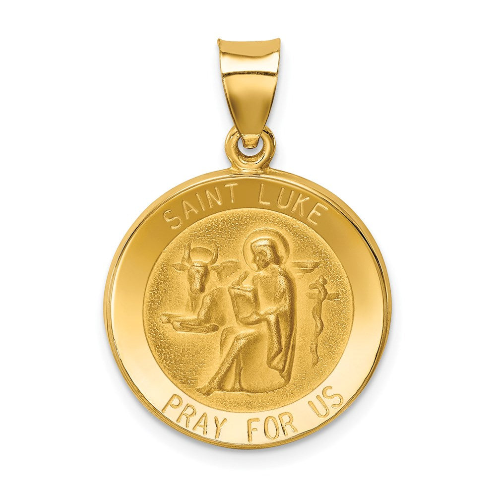 14K Gelbgold 14K Poliert und Satiniert St Luke Medaille Hohl Anhänger