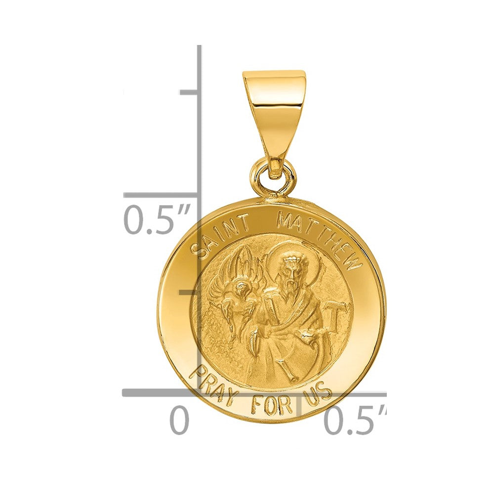 14K Gelbgold 14K Poliert und Satiniert St Matthew Medaille Hohl Anhänger
