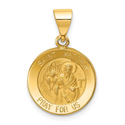 14K Gelbgold 14K Poliert und Satiniert St Matthew Medaille Hohl Anhänger